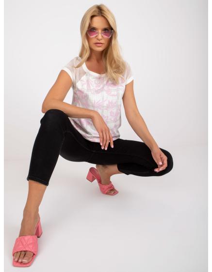 Levně Dámská halenka s potiskem s krátkými rukávy AMANDA ecru