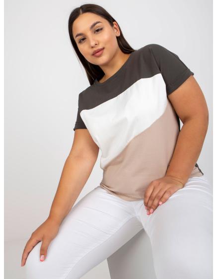 Dámské tričko z bavlny klasické plus size OVER khaki béžové