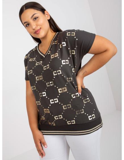 Dámská halenka s krátkými rukávy bavlněná plus size FAISTIE khaki