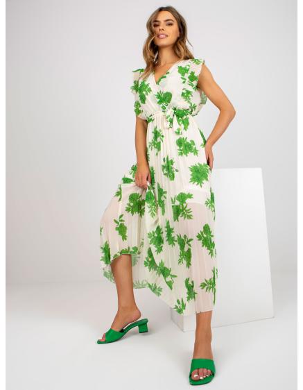 Dámské šaty s potisky a páskem CASSIDY béžovo-zelené