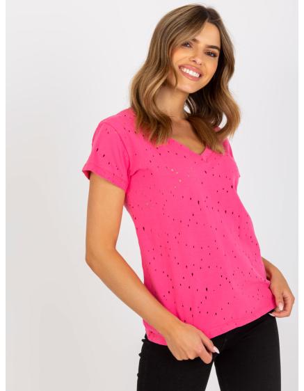 Dámské tričko s výstřihem bavlněné do V LOPA růžové
