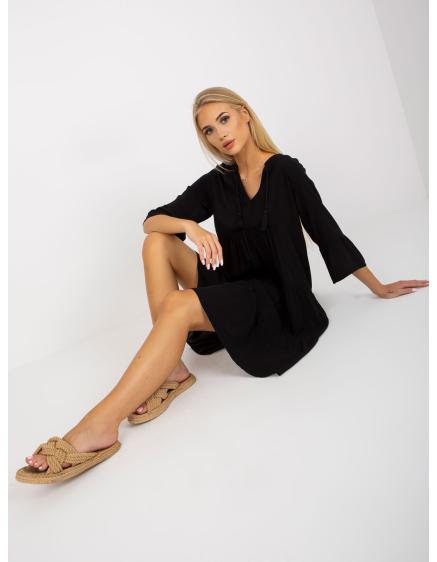 Levně Dámské šaty s volánem a výstřihem do V viskózové boho LINDY černé