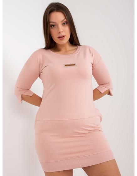 Dámské šaty plus size s nášivkou mini PATY růžové