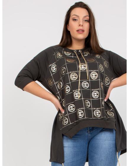 Dámská halenka s potiskem asymetrická plus size INA khaki