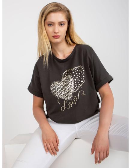 Dámské tričko s výšivkou bavlněné plus size ARRON khaki