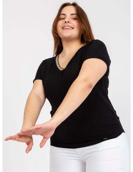 Dámské tričko s výstřihem do V bavlněné plus size OLA černé
