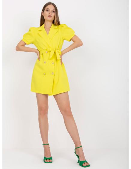 Dámské šaty s páskem dvouřadové koktejlové mini VIRGEE žluté