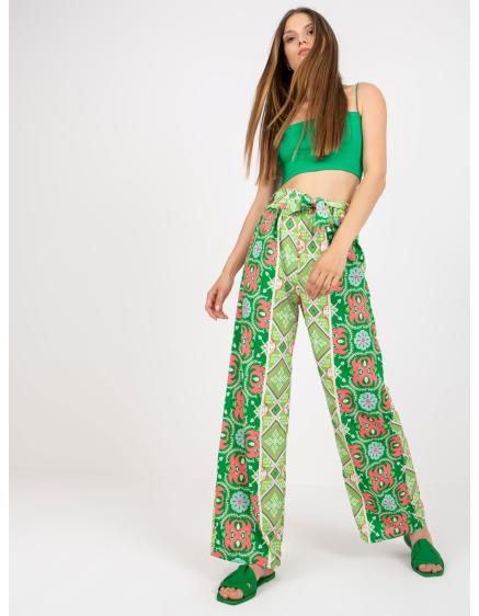 Dámské kalhoty s širokými nohavicemi vzorované SHERRIE zelené