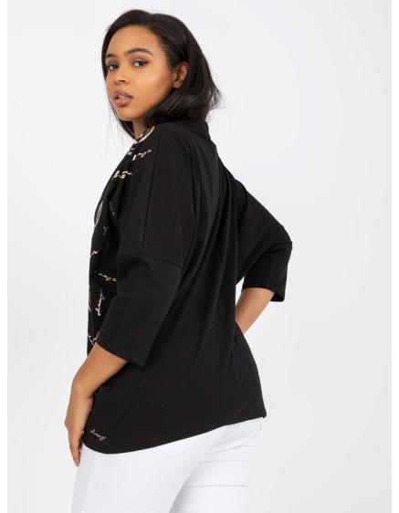 Levně Dámská halenka s potisky bavlněná plus size GAE černá