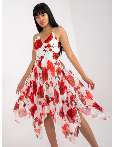 Dámské šaty bez ramínek květinové KIMA červenobílé