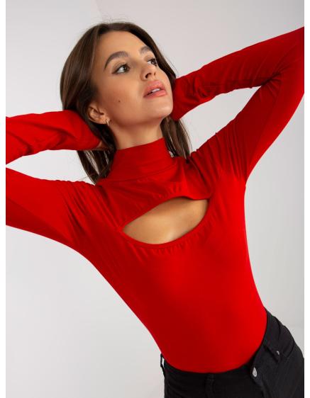 Levně Dámská halenka s rolákem a výřezy MODENA červená