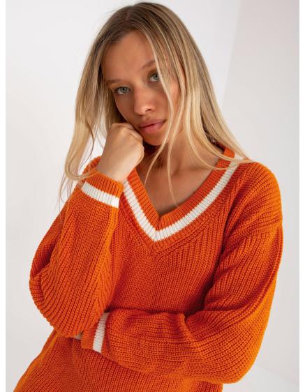 Dámský svetr pletený RUE PARIS tmavě oranžový