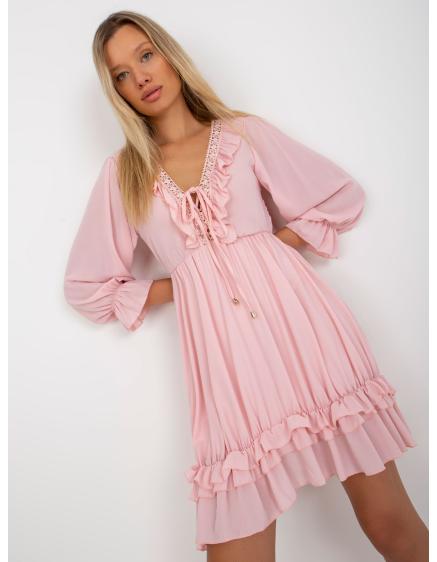 Dámské šaty s volánem Winona OCH BELLA světle růžové
