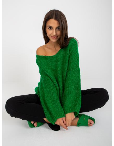 Dámský svetr se širokými rukávy oversize RUE PARIS zelený