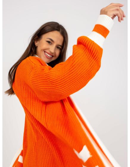 Dámský svetr s kapsami dlouhý RUE PARIS oranžový