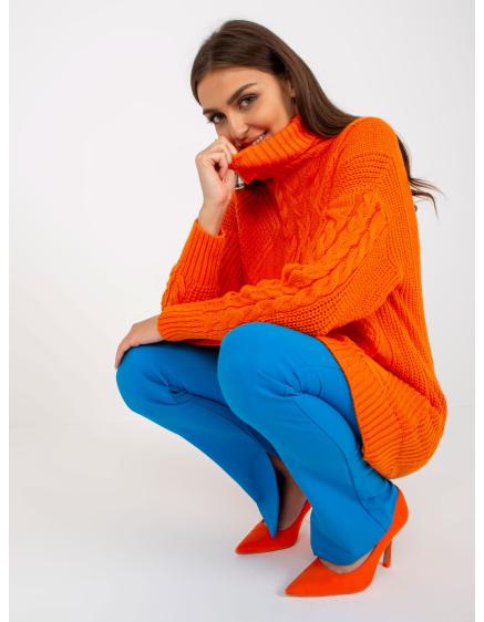 Dámský svetr mini kostkovaný pletený RUE PARIS oranžové
