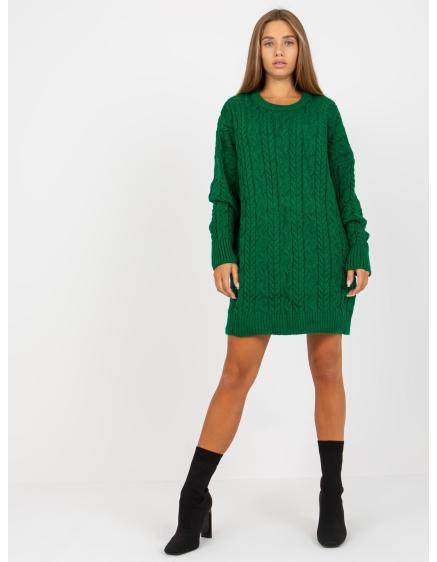 Dámský svetr s kostkami oversize střihu RUE PARIS zelený