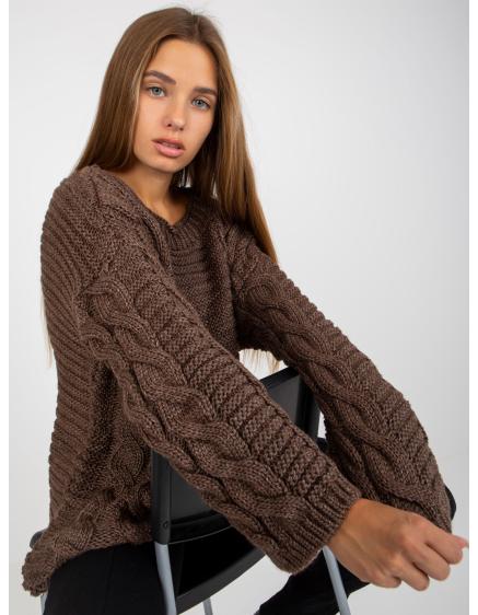 Dámský svetr s kostkovaný oversize RUE PARIS hnědý
