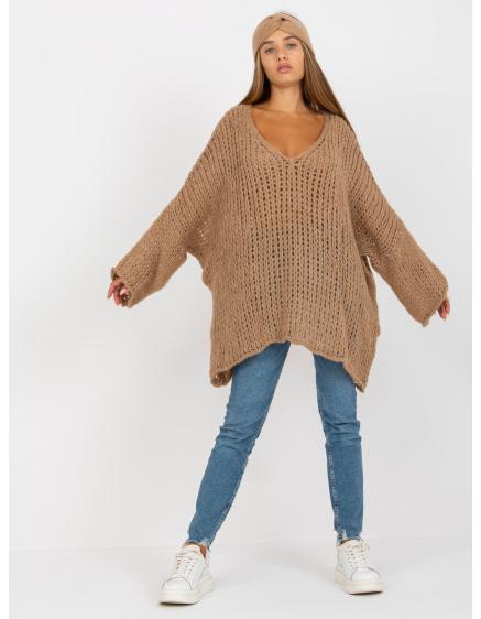 Dámský svetr se širokou vazbou oversize OCH BELLA tmavě béžový  