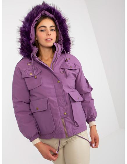 Dámská bunda s kožešinou na kapuci ALIVIA fialová