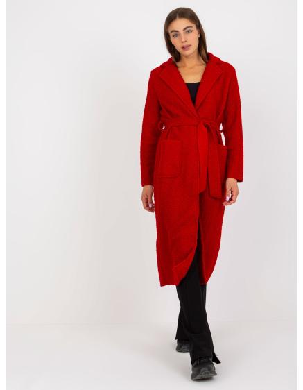 Dámský kabát s páskem Merve OCH BELLA červený  