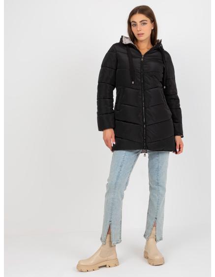 Dámská bunda s kapucí oboustranná zimní ROWAN černo-béžová