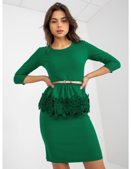 Dámské šaty s 3/4 rukávy vypasované koktejlové ELOISE zelené