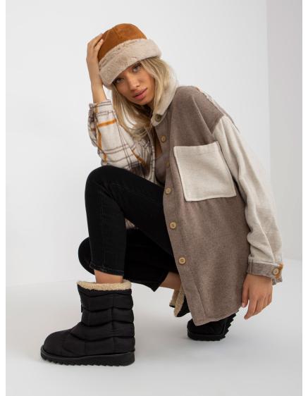 Levně Dámská košile oversize dvoubarevná kostkovaná GENESIS béžová