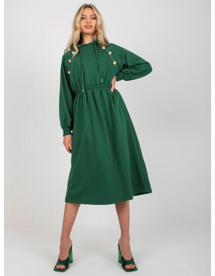 Dámské šaty s kapucí teplákové ANGIE tmavě zelené