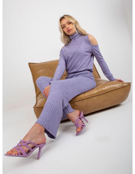 Dámské pletené kalhoty s vysokým pasem DEBORAH fialové