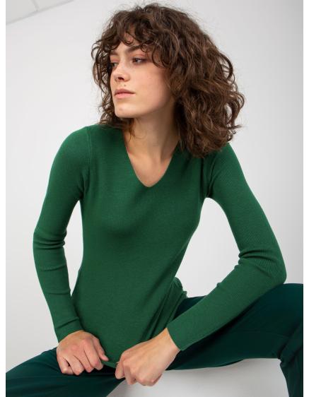 Dámský svetr s výstřihem do V BLAIZE tmavě zelený