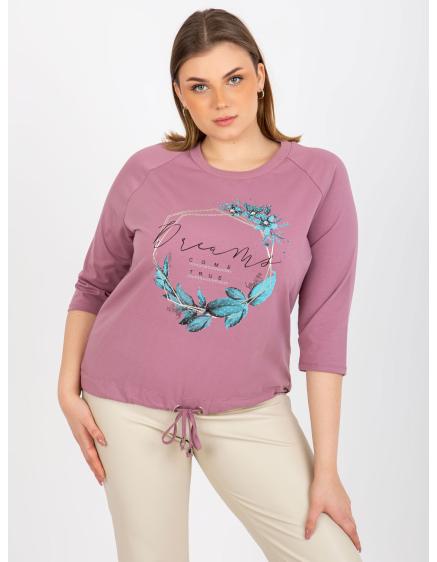 Levně Dámská halenka s kamínkovou aplikací plus size LIBBY růžová