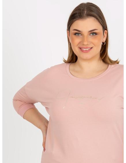 Levně Dámská halenka s potiskem a 3/4 rukávem plus size JOSSLYN světle růžová