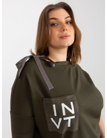 Levně Dámská halenka s vázáním plus size KLARA khaki