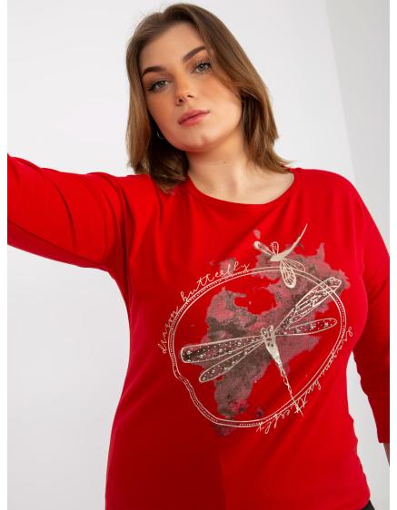 Levně Dámská halenka s 3/4 rukávy a potiskem plus size UNA červená