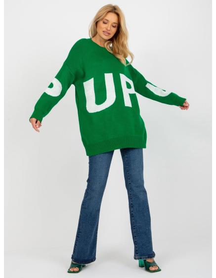 Dámský svetr oversize s nápisem RUE PARIS zelený