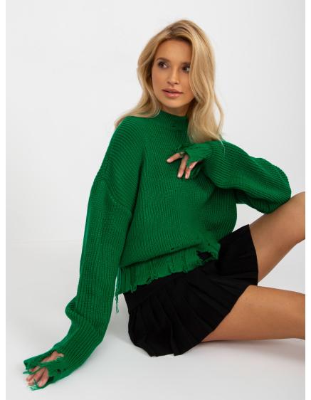 Dámský svetr s dírami RUE PARIS zelený
