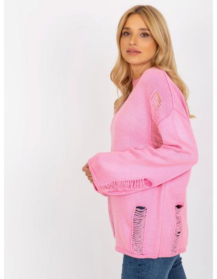 Dámský svetr s dírami oversize ETTA růžový