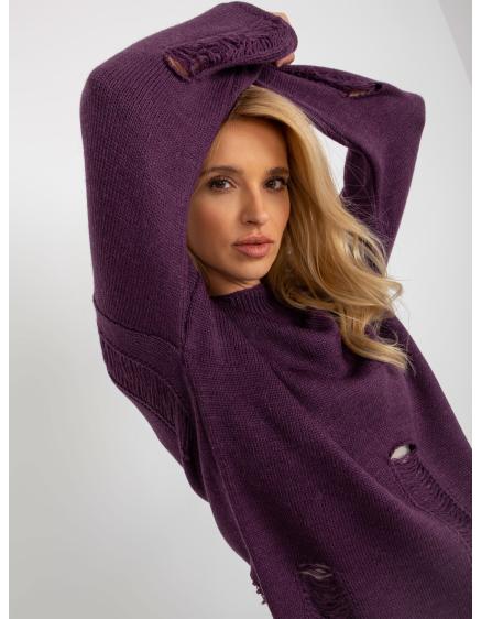 Dámský svetr oversize s dírami ETTA fialový