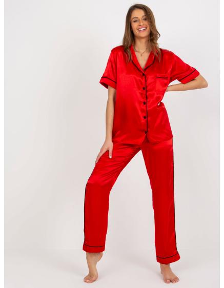 Dámské pyžamo s košilí a kalhotami AMADA červené