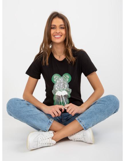 Dámské tričko s aplikací EMILIANA černo-zelené