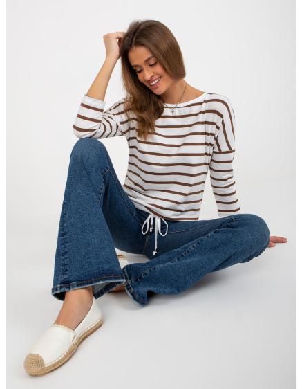 Levně Dámská halenka s 3/4 rukávy BASIC FEEL GOOD ecru-hnědá