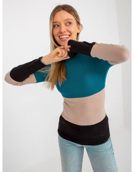 Levně Dámská halenka s rolákem pruhovaná MIDA modro černá