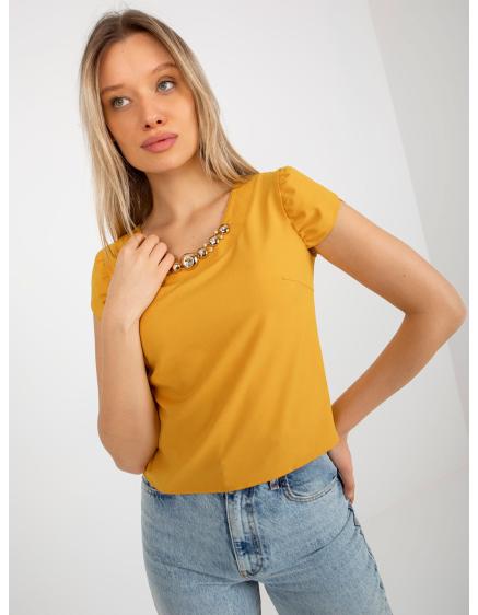 Levně Dámská halenka s náhrdelníkem NICKA tmavě žlutá