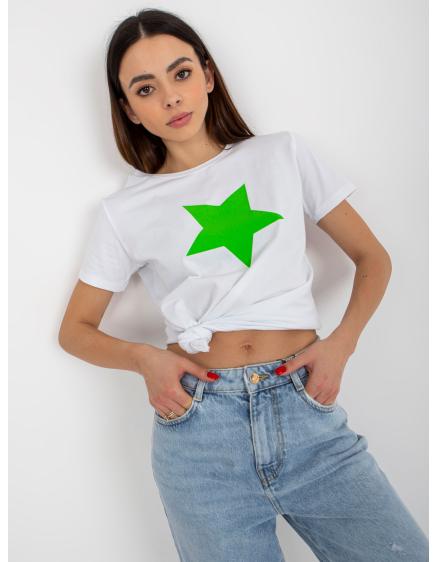 Dámské tričko s hvězdičkovým potiskem BASIC FEEL GOOD bílé a zelené