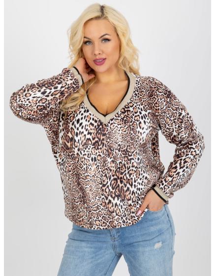 Levně Dámská halenka s potiskem velurová plus size DIETMAR béžovo-černá