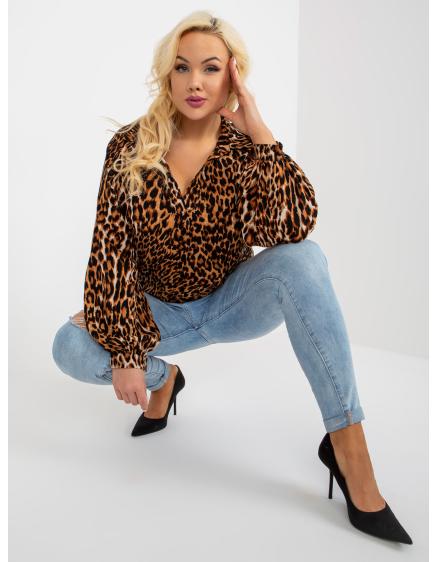 Levně Dámská halenka s leopardím potiskem plus size GERDA světle hnědá a černá