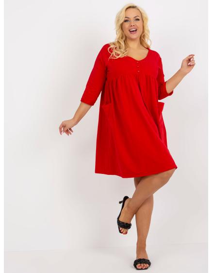 Dámské šaty plus size s kapsami BASIC červené