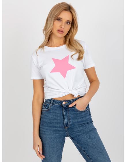 Dámské tričko s potiskem BASIC FEEL GOOD bílo-růžové