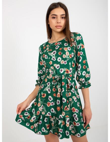 Dámské šaty s volánem květinové PRAVA zelené a růžové